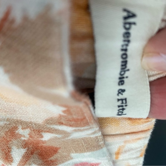 ABERCROMBIE & FITCH Orange Red Floral Linen Blend Wide Leg Pants Sz S - Picture 9 of 13